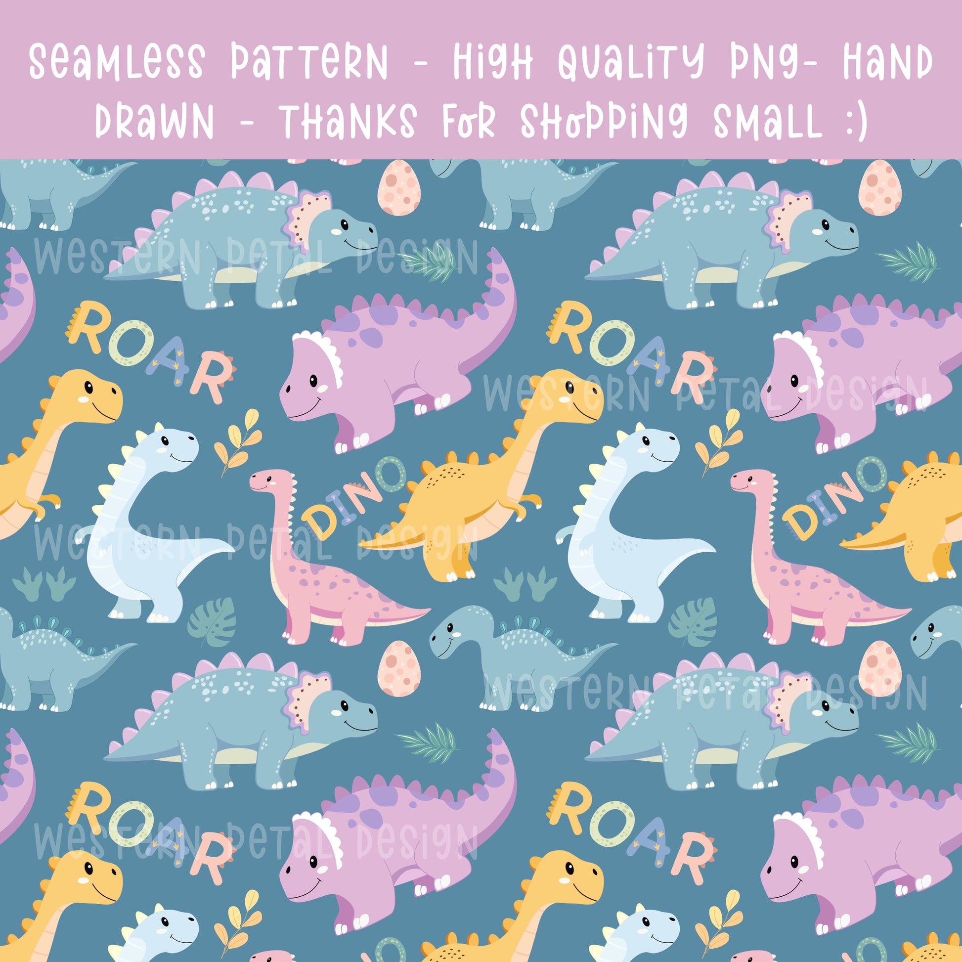 Pastel Dinosaur Seamless Pattern PNG, Cute Dino Digital Paper, Kids Nursery Pattern, Baby Dino Fabric Design, 12x12 Sublimation Download