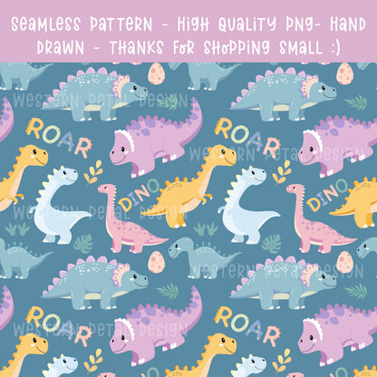 Pastel Dinosaur Seamless Pattern PNG, Cute Dino Digital Paper, Kids Nursery Pattern, Baby Dino Fabric Design, 12x12 Sublimation Download