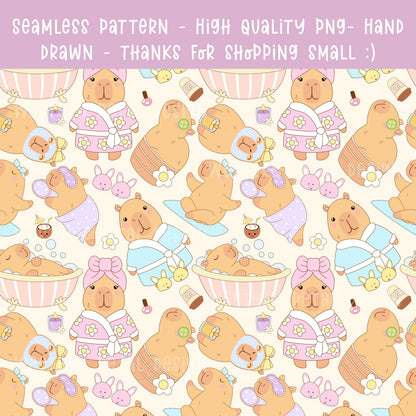 Capybara Spa Day Seamless Pattern | Nursery Decor PNG (12x12 300 DPI)