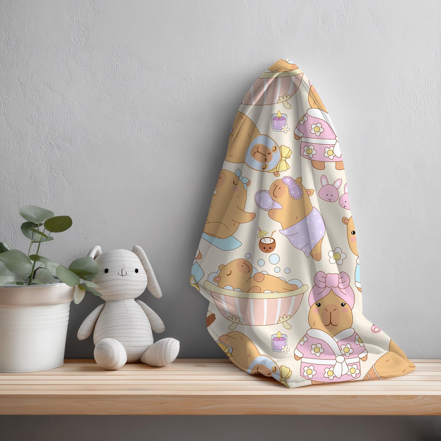 Capybara Spa Day Seamless Pattern | Nursery Decor PNG (12x12 300 DPI)