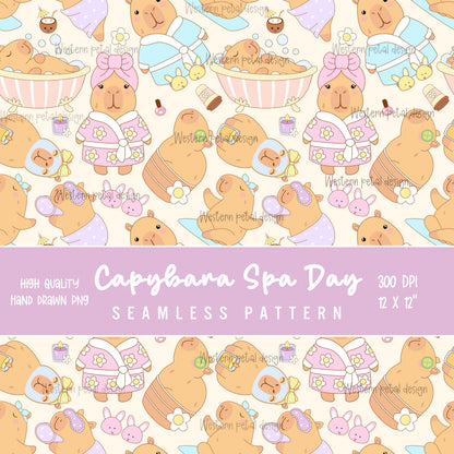 Capybara Spa Day Seamless Pattern | Nursery Decor PNG (12x12 300 DPI)