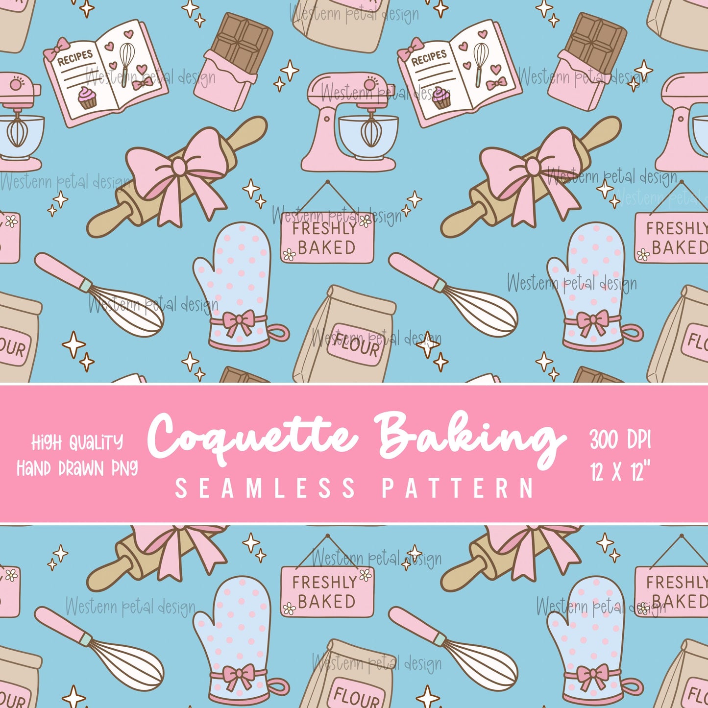 Kawaii Baking Seamless Pattern | Pastel Kitchen Print (12x12 300 DPI PNG)