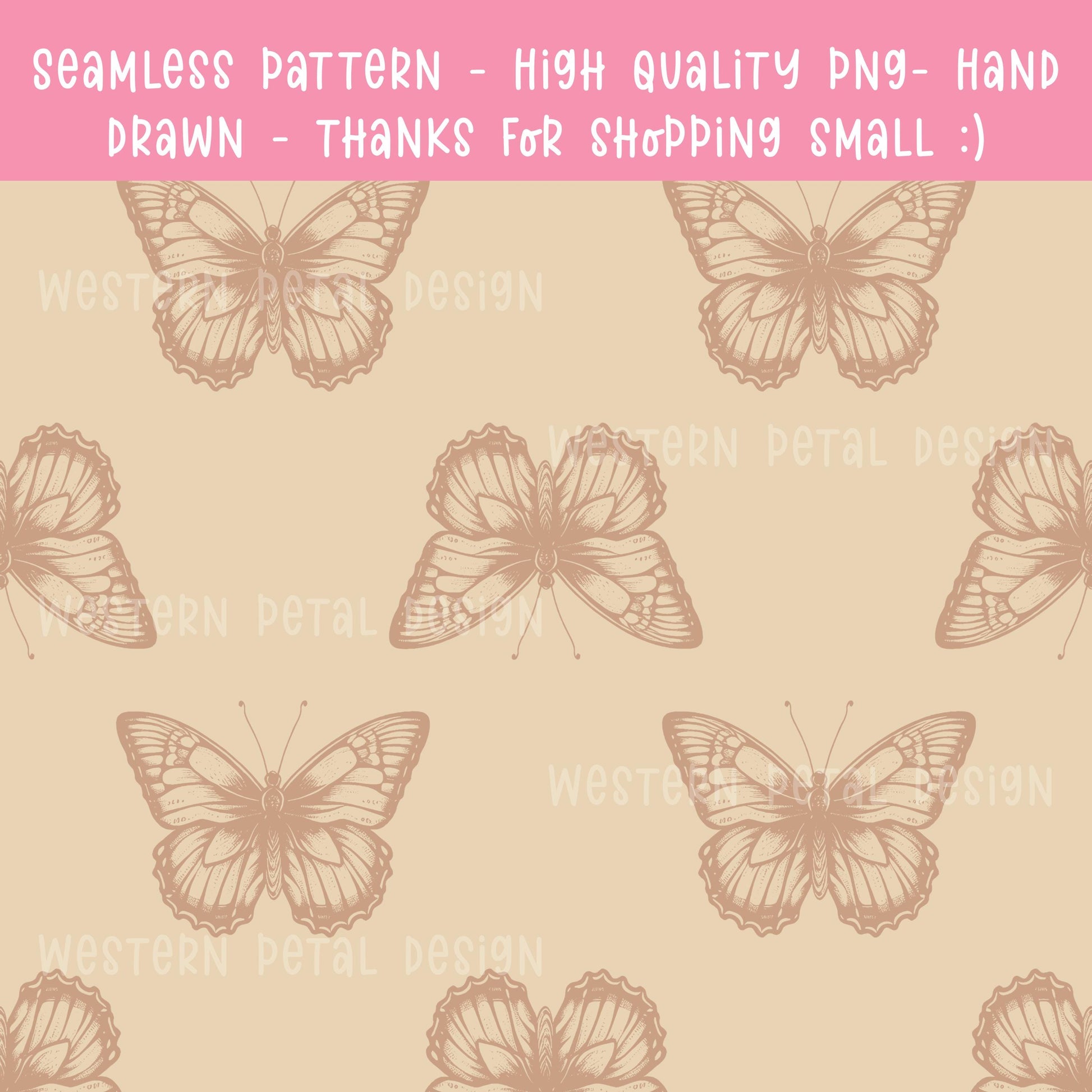 Beige Butterfly Seamless Pattern | Boho Vintage Insect (Digital Download)