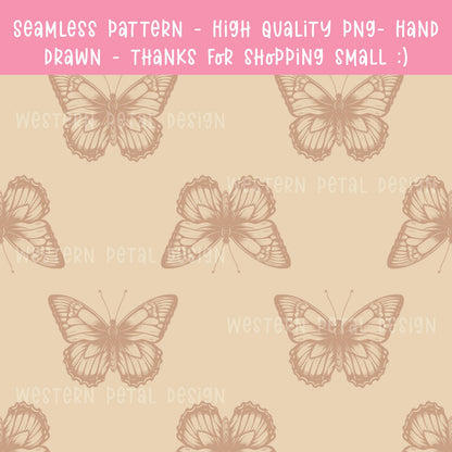 Beige Butterfly Seamless Pattern | Boho Vintage Insect (Digital Download)
