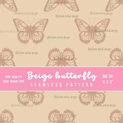 Beige Butterfly Seamless Pattern | Boho Vintage Insect (Digital Download)