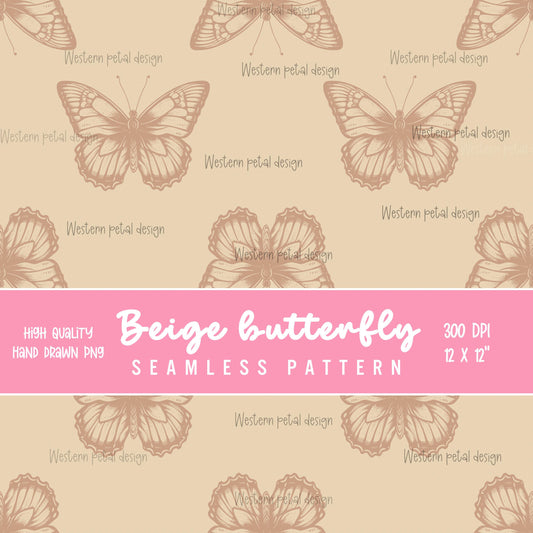 Beige Butterfly Seamless Pattern | Boho Vintage Insect (Digital Download)