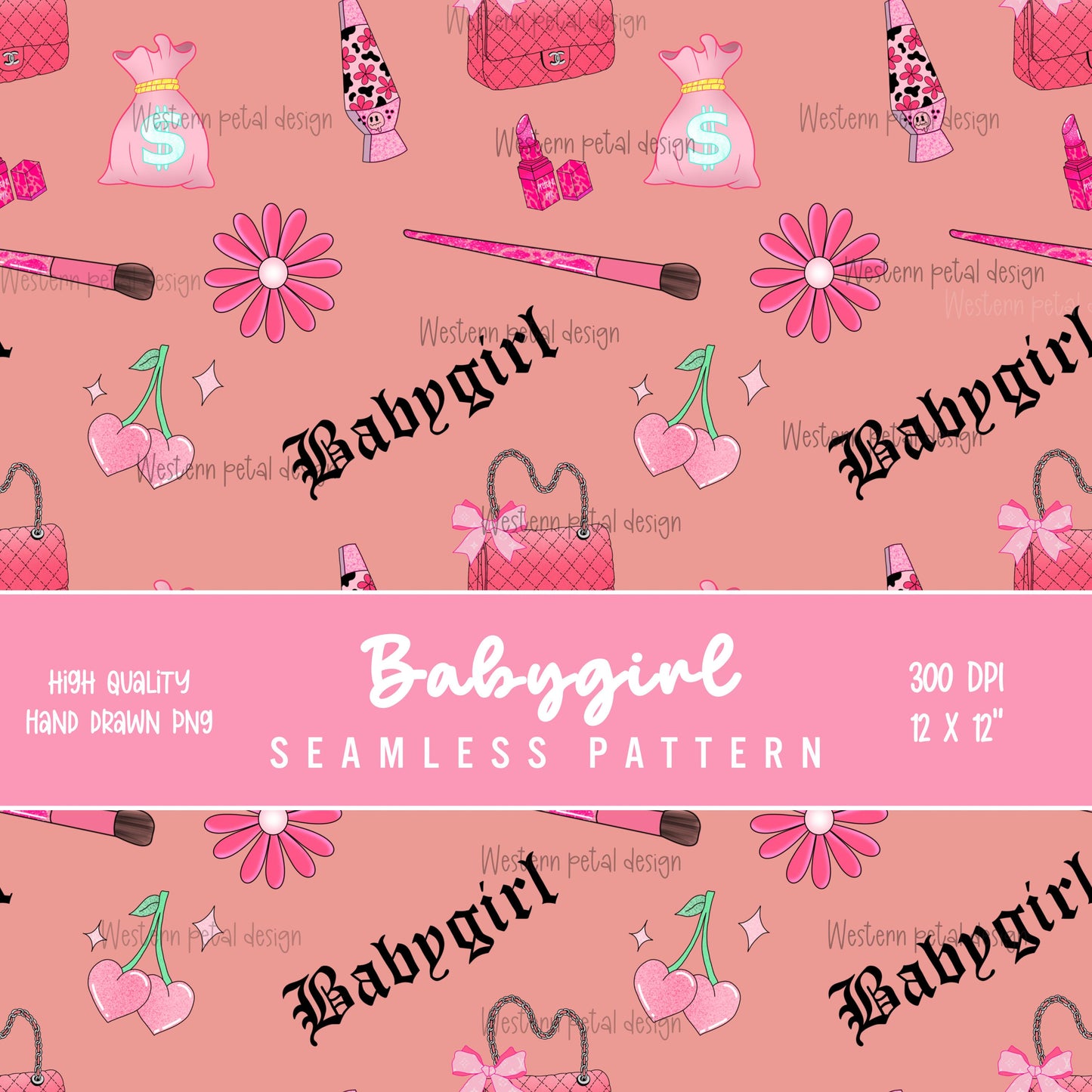 Pink Glam Babygirl Seamless Pattern | Girly Accessories (Digital Download)