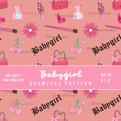 Pink Glam Babygirl Seamless Pattern | Girly Accessories (Digital Download)