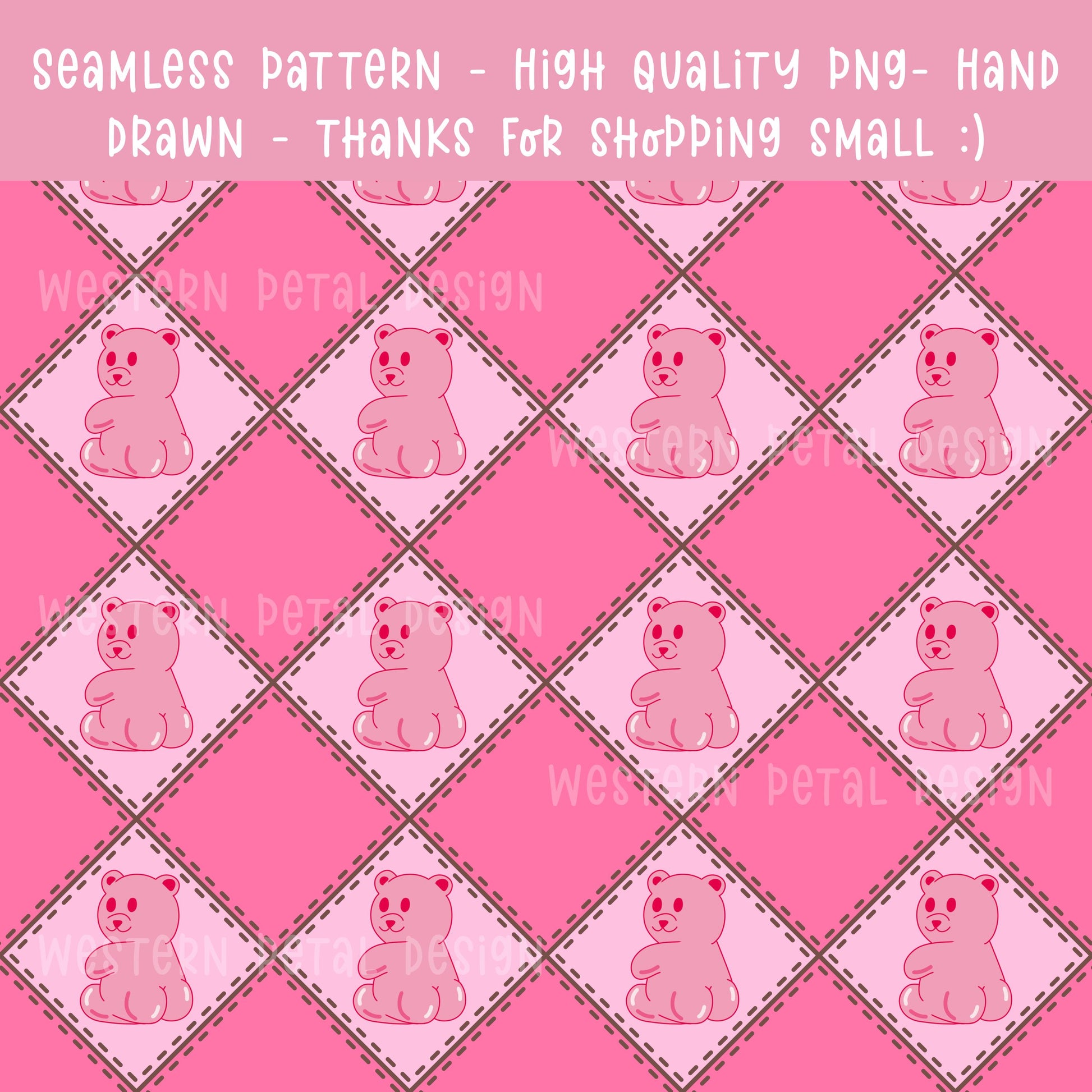 Funny Pink Gummy Bear Seamless Pattern | Kids Valentine Digital Paper