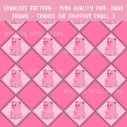 Funny Pink Gummy Bear Seamless Pattern | Kids Valentine Digital Paper