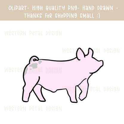 Hand Drawn Show Pig Clipart | 4H Livestock PNG (Digital Download)
