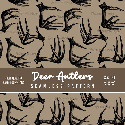 Deer Antler Seamless Pattern PNG, Hunting Digital Paper, Rustic Woodland Pattern, Camo Antler Design, 12x12 Sublimation Download