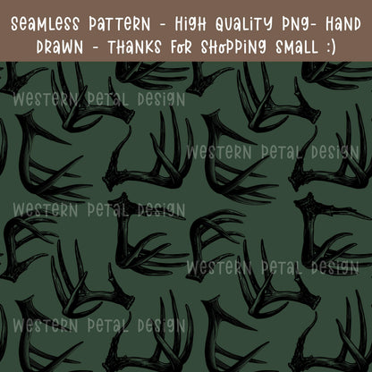 Deer Antler Seamless Pattern PNG, Hunting Digital Paper, Rustic Woodland Camo Pattern, Masculine Western Design, 12x12 Sublimation Download