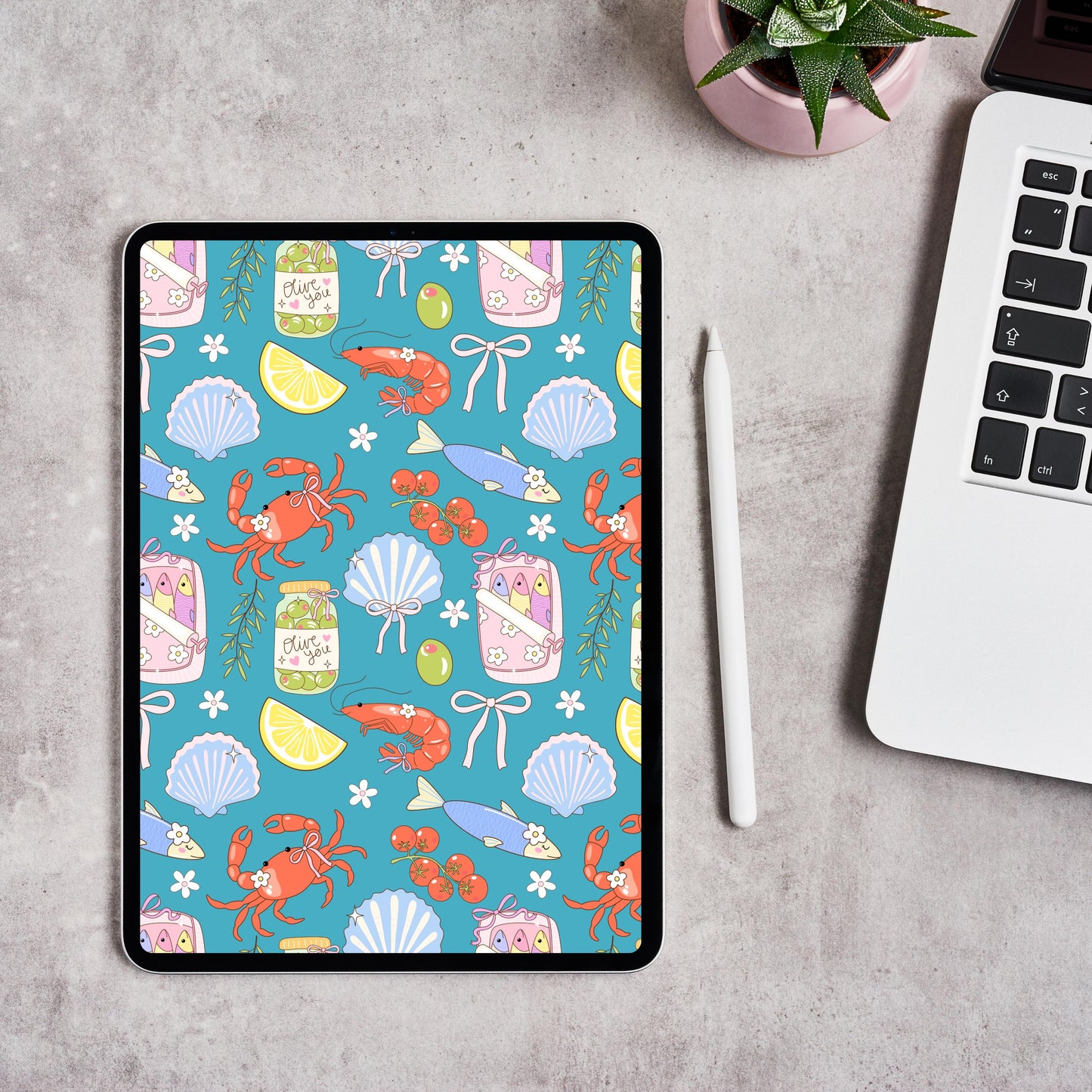 Italian Summer Seamless Pattern PNG, Coastal Food Digital Paper, Lemon Seafood Pattern, Amalfi Coast Dolce Vita Design, 12x12 Sublimation