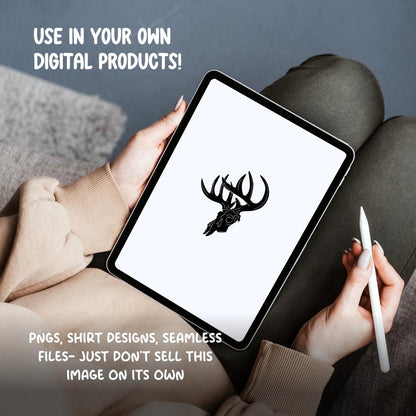 Hand-Drawn Deer Skull Clipart | Hunting PNG (Digital Download)