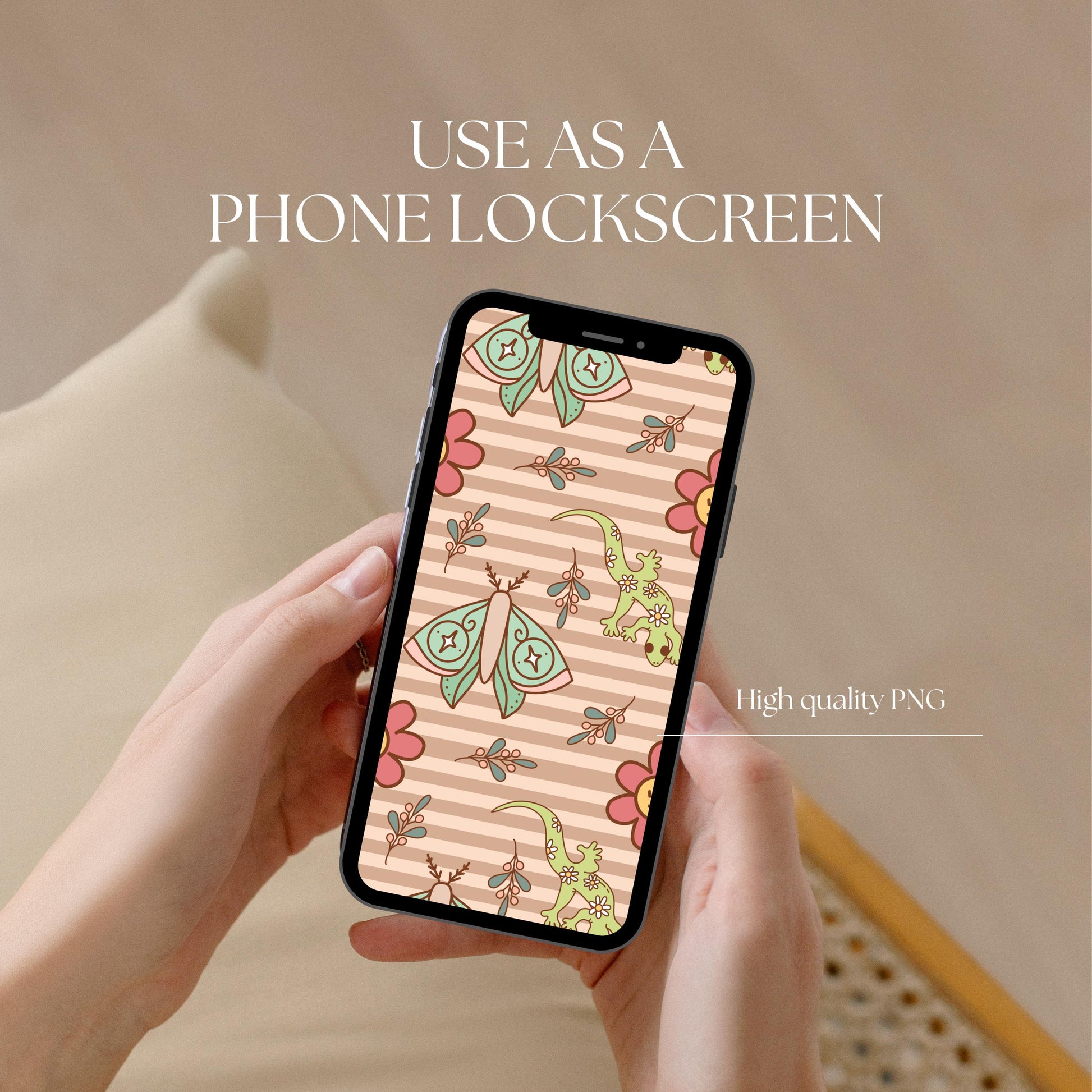 Hippie Lizard Seamless Pattern | Retro Floral Kids Digital Paper (PNG Download)