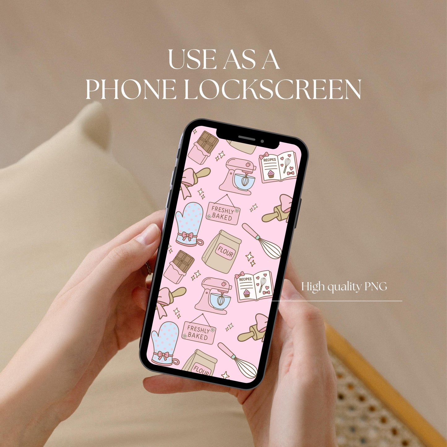 Kawaii Baking Seamless Pattern | Pastel Kitchen Print (12x12 300 DPI PNG)