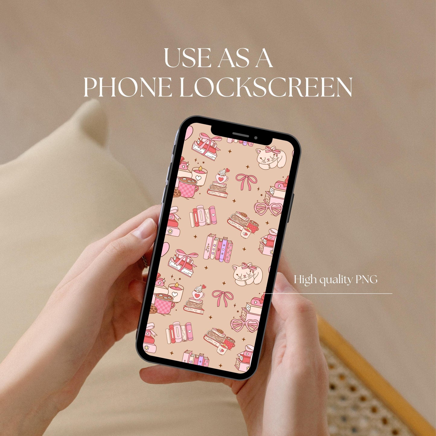 Bookish Seamless Pattern PNG, Coquette Pink Digital Paper, Cozy Reading Aesthetic, Books Coffee Cat Bows, Cute Scrapbook Background