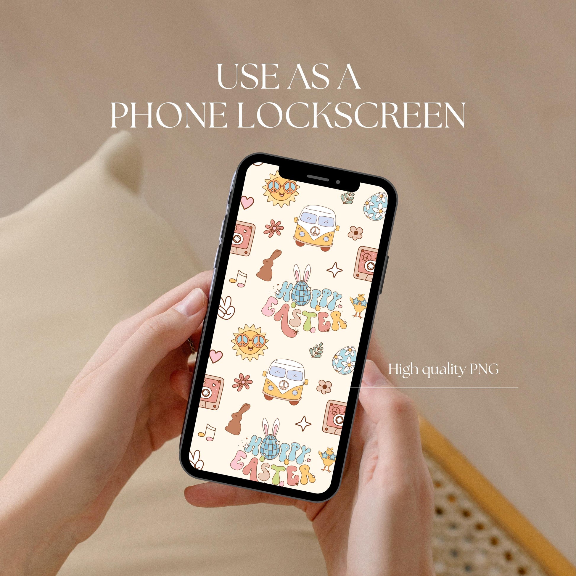 Retro Easter Seamless Pattern | Groovy Hippie Design (Digital Download)