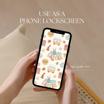 Retro Easter Seamless Pattern | Groovy Hippie Design (Digital Download)