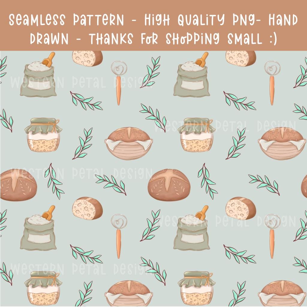Sourdough Bread Seamless Pattern | Bakery Digital Paper (12x12 PNG)