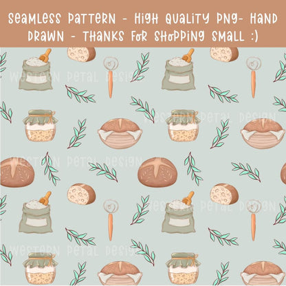 Sourdough Bread Seamless Pattern | Bakery Digital Paper (12x12 PNG)
