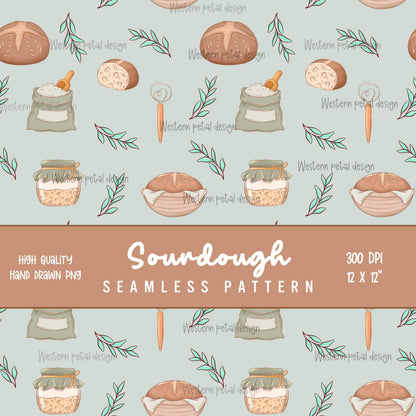 Sourdough Bread Seamless Pattern | Bakery Digital Paper (12x12 PNG)