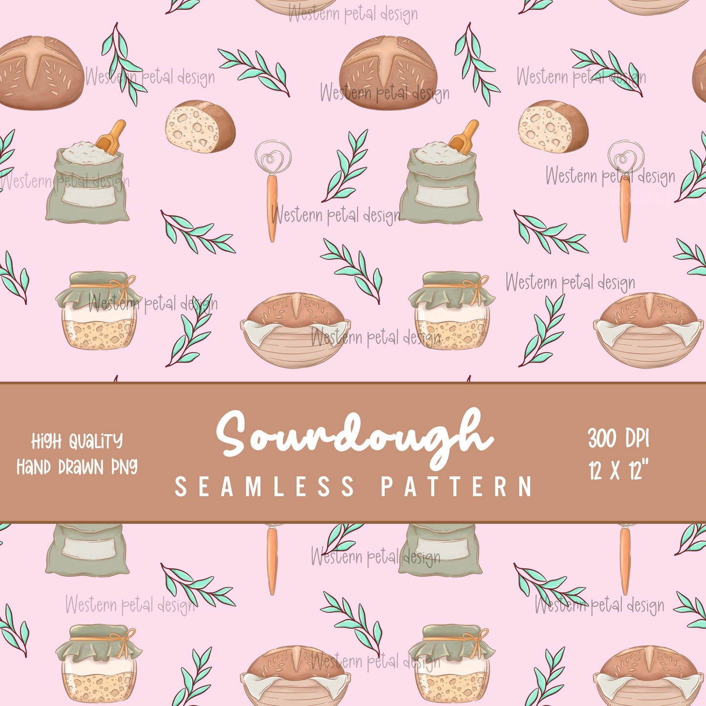 Sourdough Bread Seamless Pattern | Bakery Digital Paper (12x12 PNG)