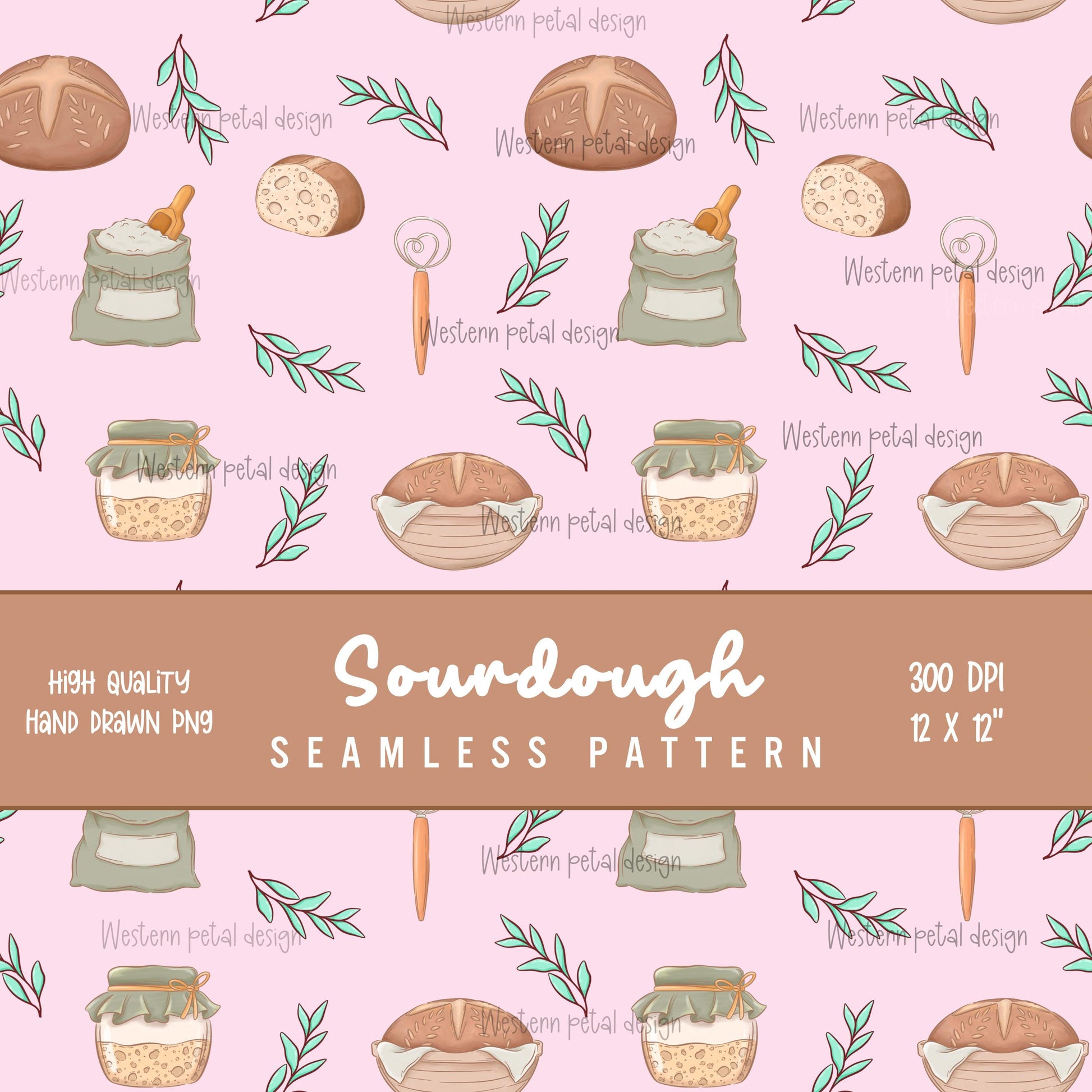 Sourdough Bread Seamless Pattern | Bakery Digital Paper (12x12 PNG)