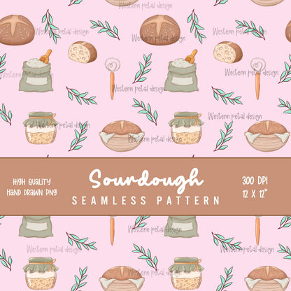 Sourdough Bread Seamless Pattern | Bakery Digital Paper (12x12 PNG)