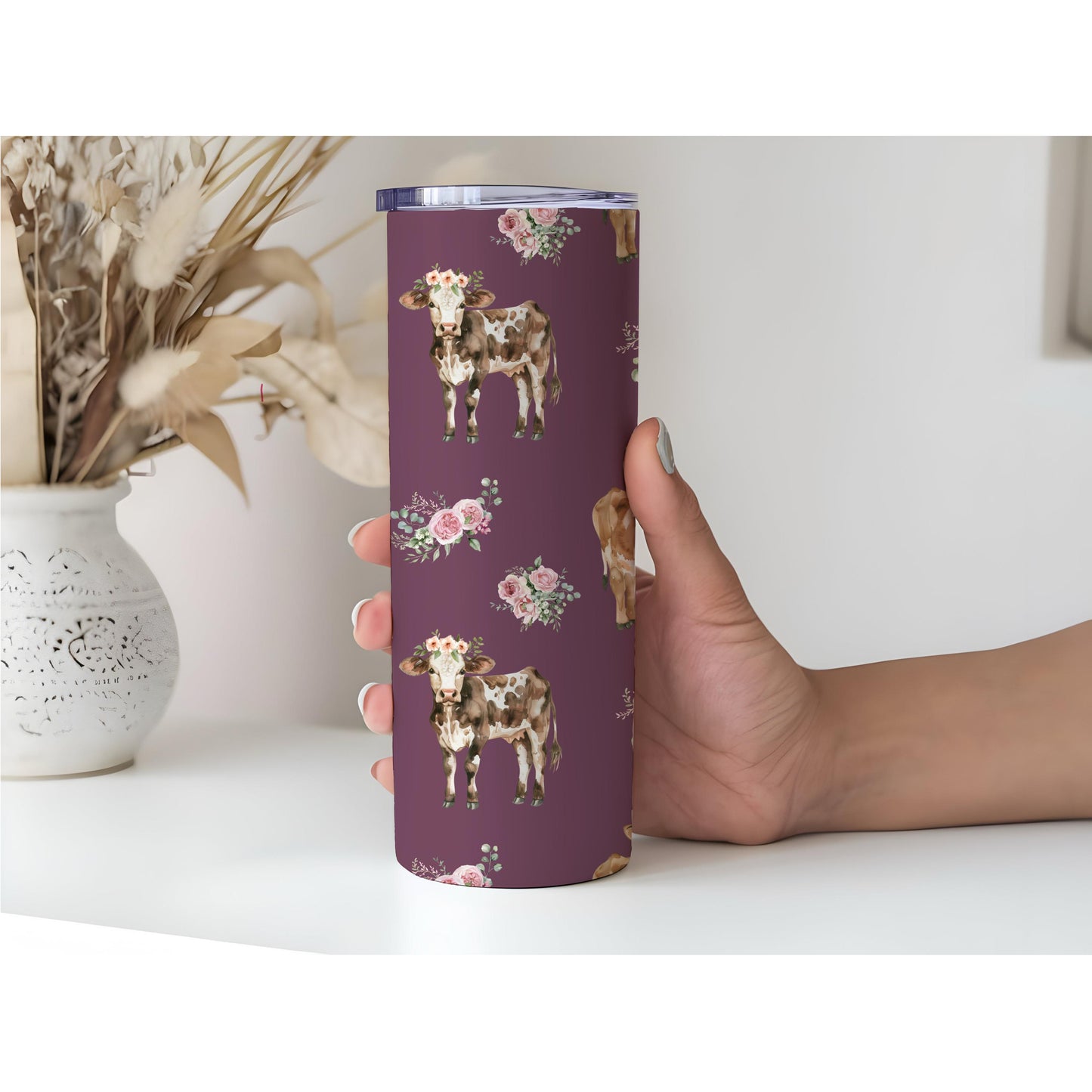 Floral Cow Seamless Pattern | Hand-Drawn Western Farm (PNG)