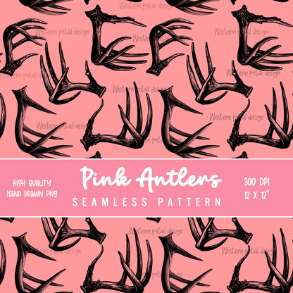 Deer Antlers Seamless Pattern | Rustic Pink Woodland (PNG Digital Download)