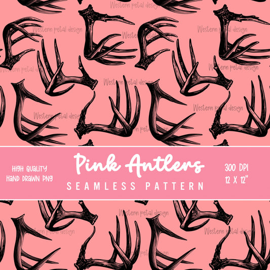 Deer Antlers Seamless Pattern | Rustic Pink Woodland (PNG Digital Download)