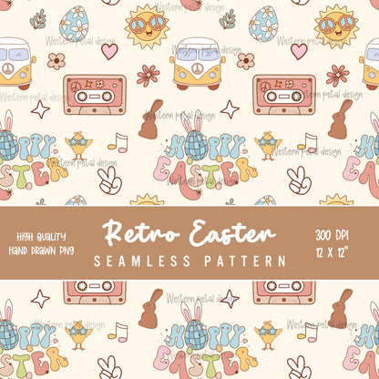 Retro Easter Seamless Pattern | Groovy Hippie Design (Digital Download)
