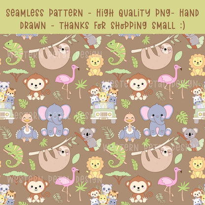 Safari Animals Seamless Pattern | Nursery Fabric Wallpaper (12x12 PNG)