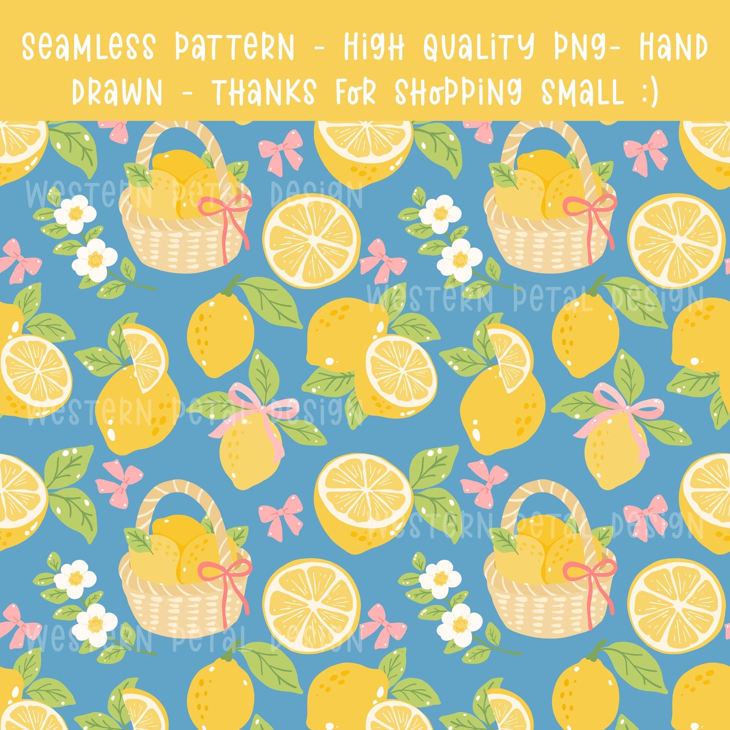 Lemon Seamless Pattern | Hand-Drawn Cottagecore Fabric Design (12x12 PNG Digital Download)