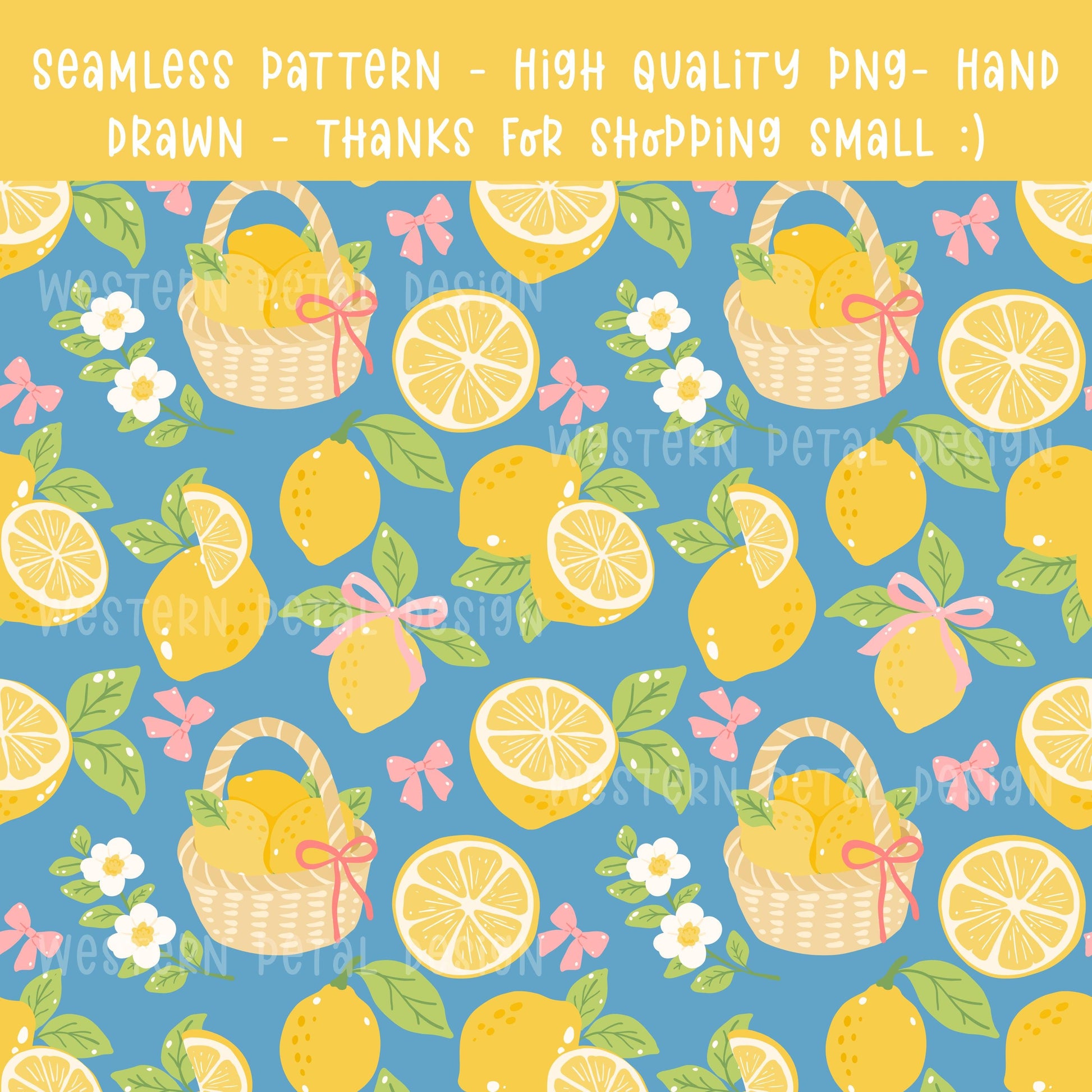 Lemon Seamless Pattern | Hand-Drawn Cottagecore Fabric Design (12x12 PNG Digital Download)