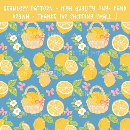 Lemon Seamless Pattern | Hand-Drawn Cottagecore Fabric Design (12x12 PNG Digital Download)