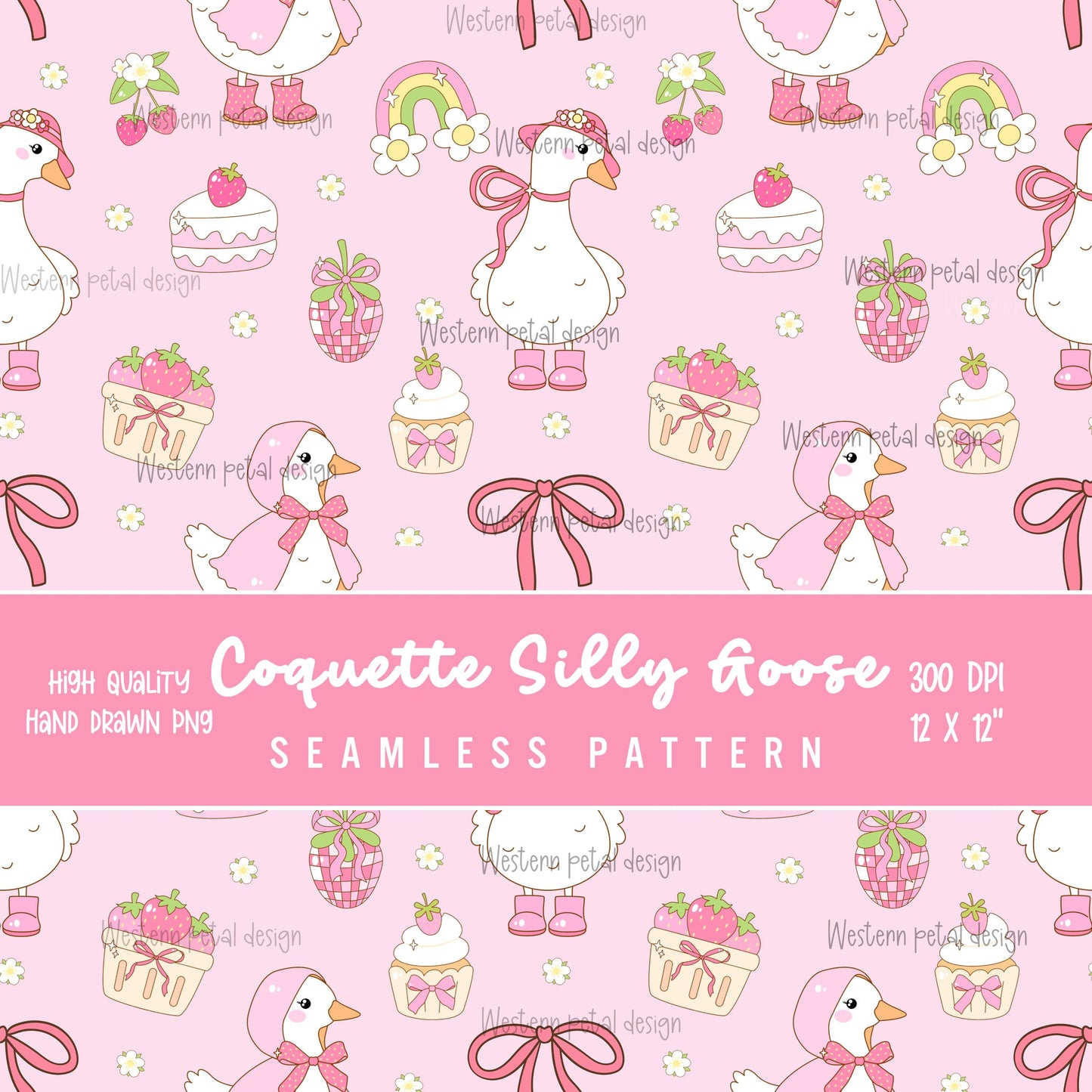 Pink Goose Seamless Pattern | Coquette Nursery Design (12x12 PNG)