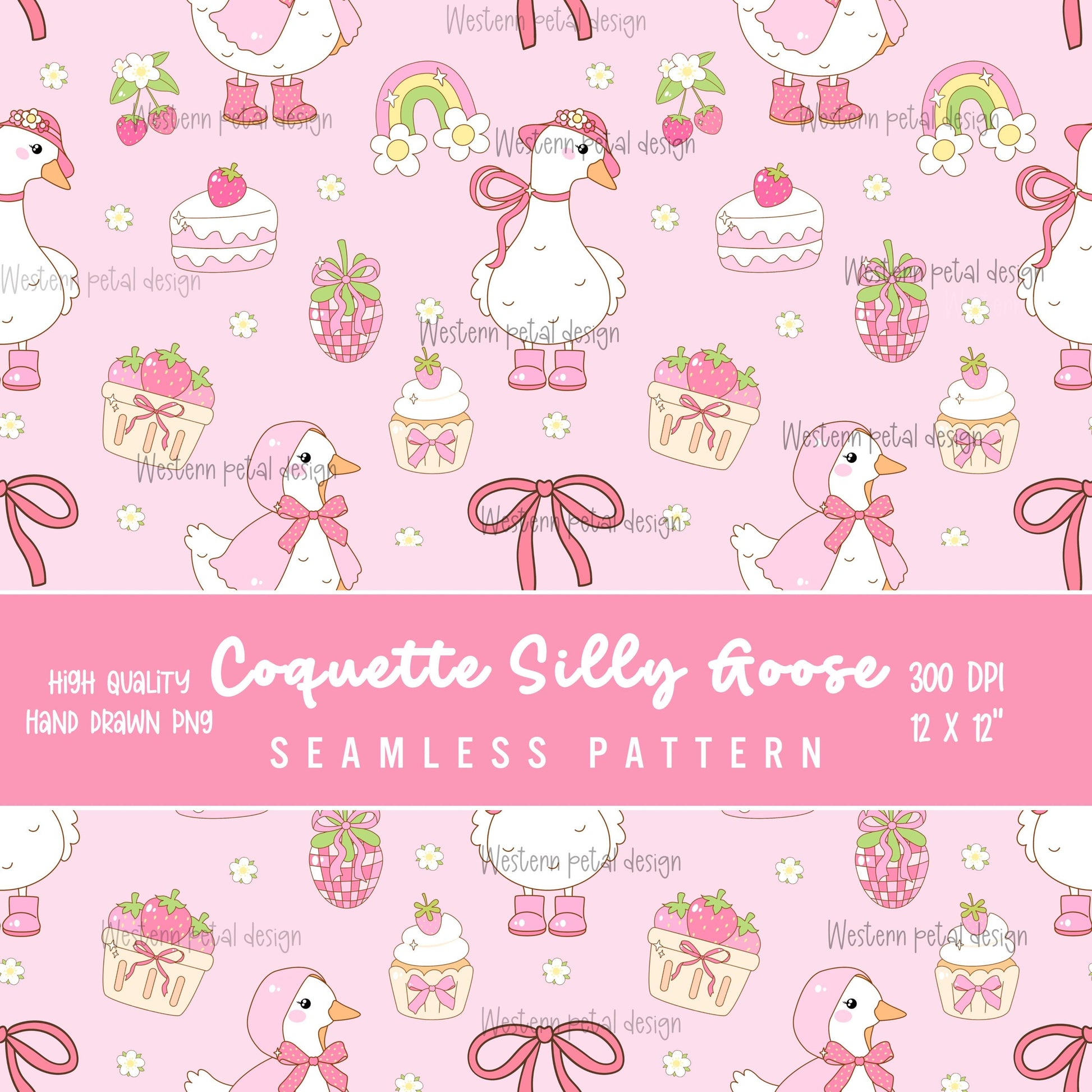 Pink Goose Seamless Pattern | Coquette Nursery Design (12x12 PNG)