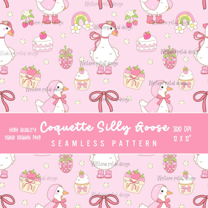 Pink Goose Seamless Pattern | Coquette Nursery Design (12x12 PNG)