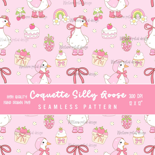 Pink Goose Seamless Pattern | Coquette Nursery Design (12x12 PNG)