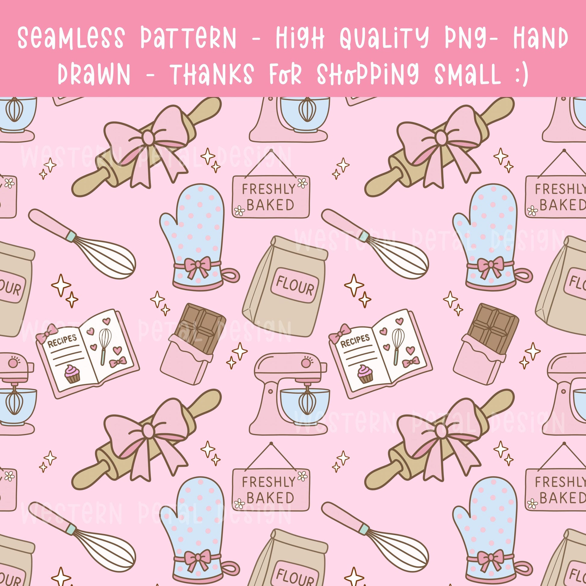Kawaii Baking Seamless Pattern | Pastel Kitchen Print (12x12 300 DPI PNG)