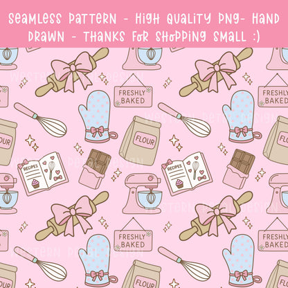 Kawaii Baking Seamless Pattern | Pastel Kitchen Print (12x12 300 DPI PNG)