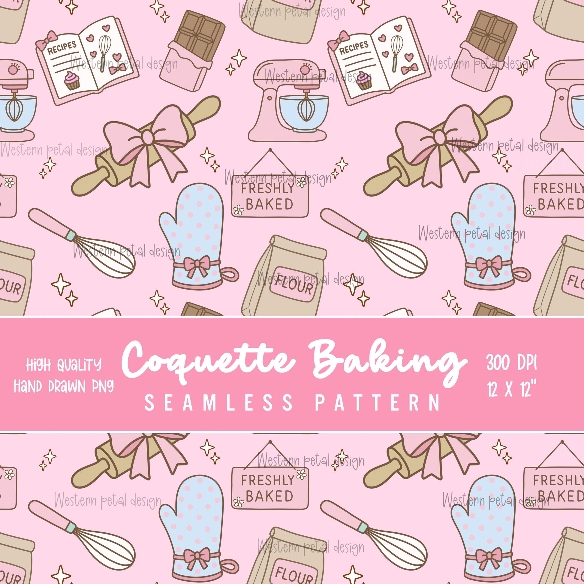 Kawaii Baking Seamless Pattern | Pastel Kitchen Print (12x12 300 DPI PNG)