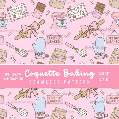 Kawaii Baking Seamless Pattern | Pastel Kitchen Print (12x12 300 DPI PNG)