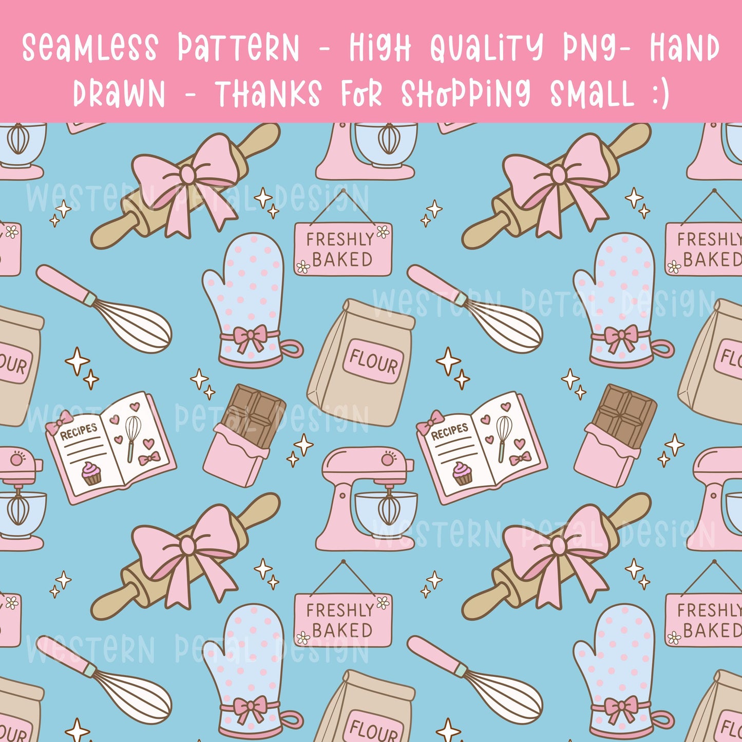 Kawaii Baking Seamless Pattern | Pastel Kitchen Print (12x12 300 DPI PNG)