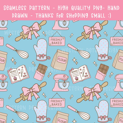 Kawaii Baking Seamless Pattern | Pastel Kitchen Print (12x12 300 DPI PNG)