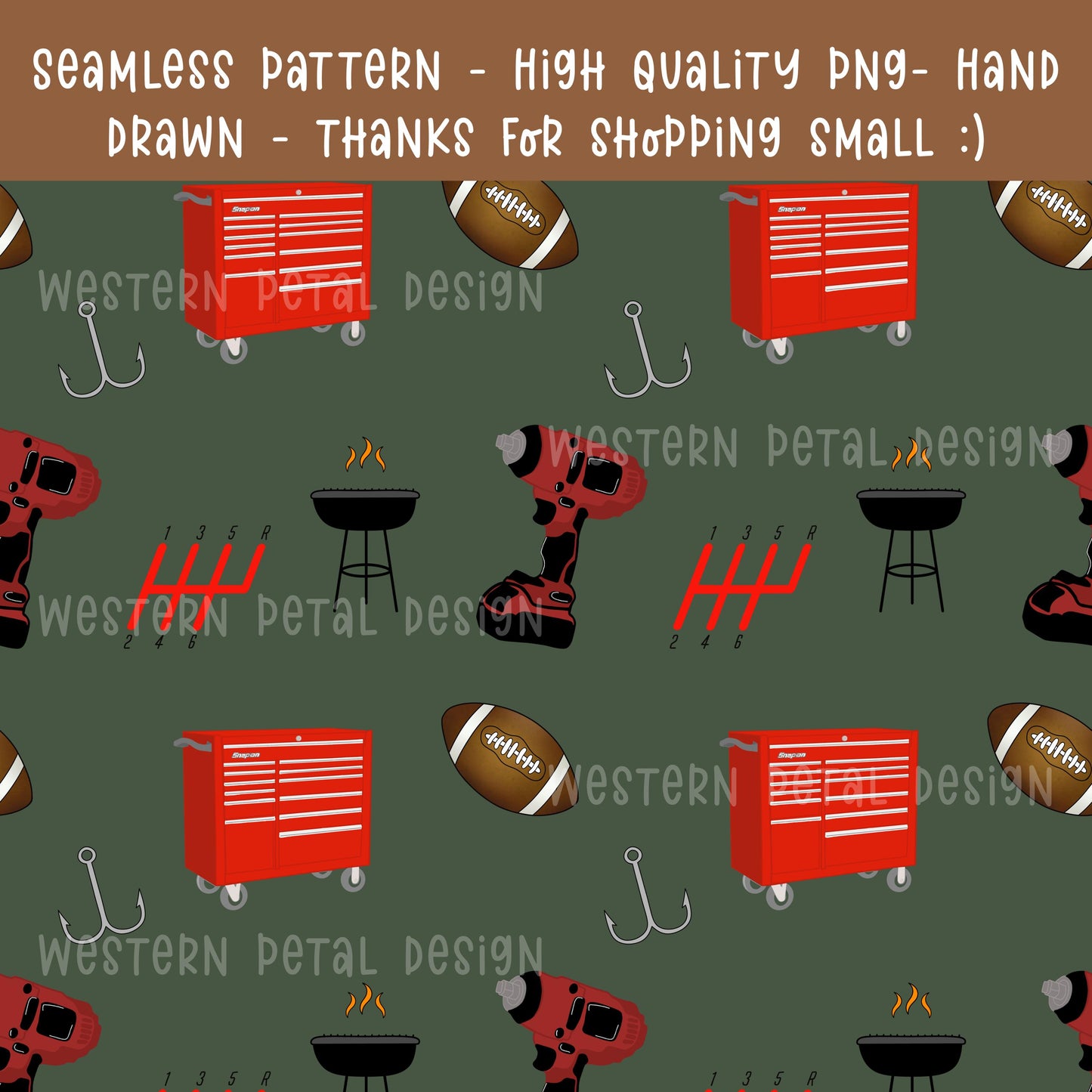 Tools & Charcoal Seamless Pattern | BBQ, Workshop Design (Digital Download)