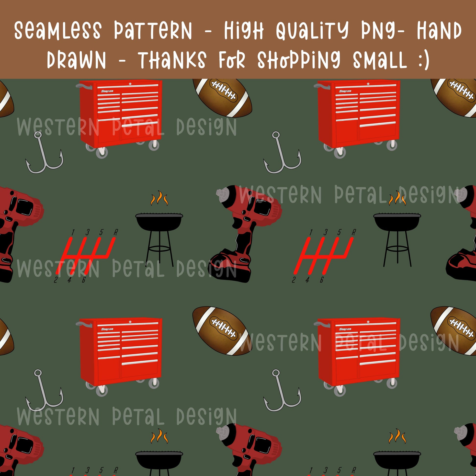 Tools & Charcoal Seamless Pattern | BBQ, Workshop Design (Digital Download)